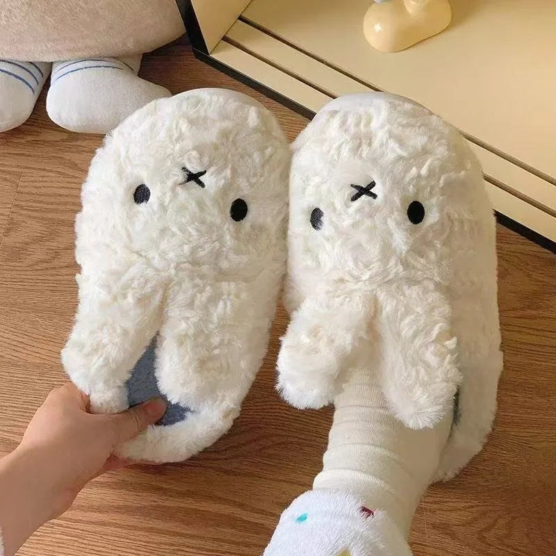 Anime Miffy Plush Cotton Slippers Kawaii Cartoon Winter Home Wearing Outside Non Slip Thick Sole Keep Warm Cute Slippers Gifts