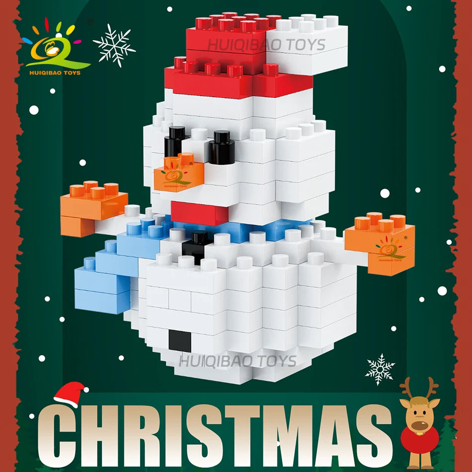 HUIQIBAO Children Mini Christmas Tree Santa Claus Model Micro Bricks Building Block DIY Snowman Elk Bricks Toys for Adult Gift