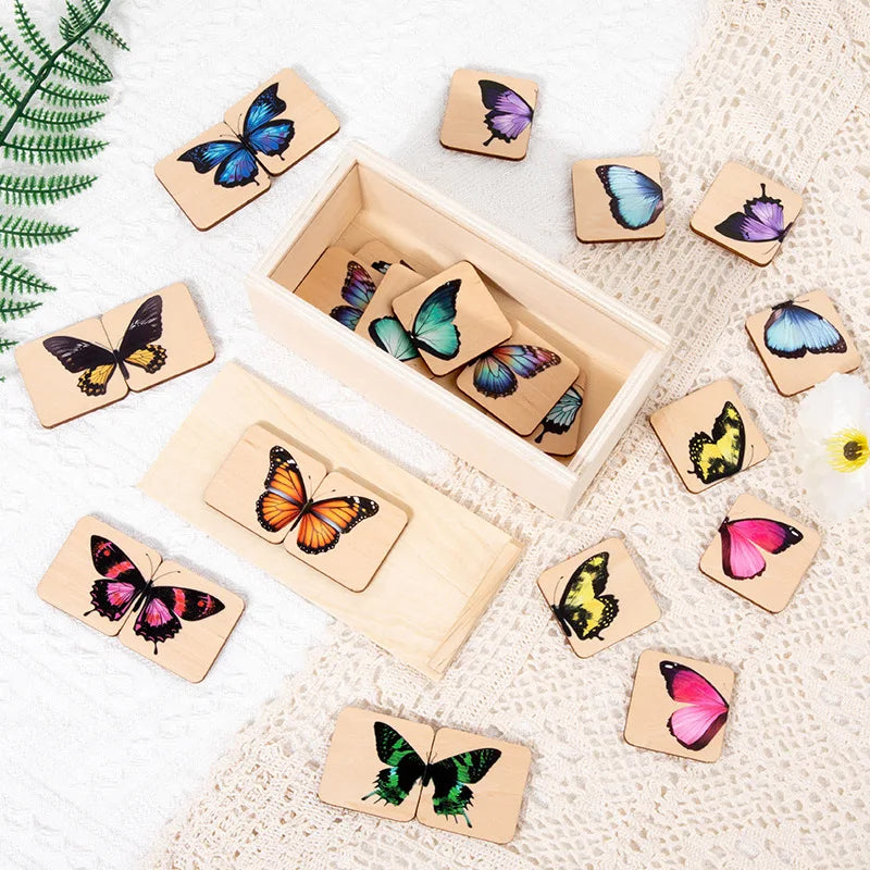 Wooden Visual Perception Color Shape Butterfly Puzzle Educational Toy With Storage Box, Gift for Children