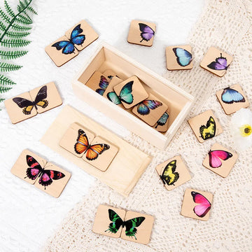 Wooden Visual Perception Color Shape Butterfly Puzzle Educational Toy With Storage Box, Gift for Children