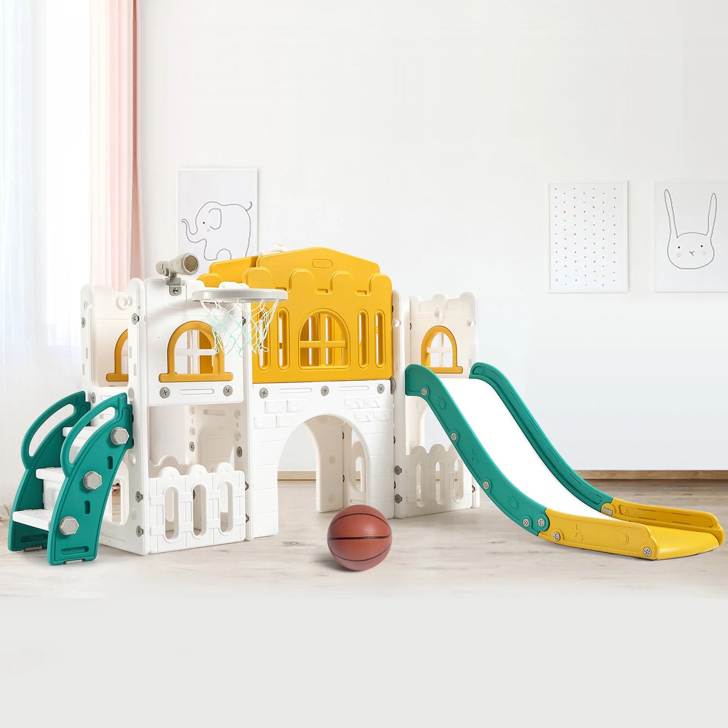 8 In 1 Toddler Slide Indoor Playground, Indoor Slide Toddler Playset For Toddlers 1-3, Kids Outdoor Playground With Slide