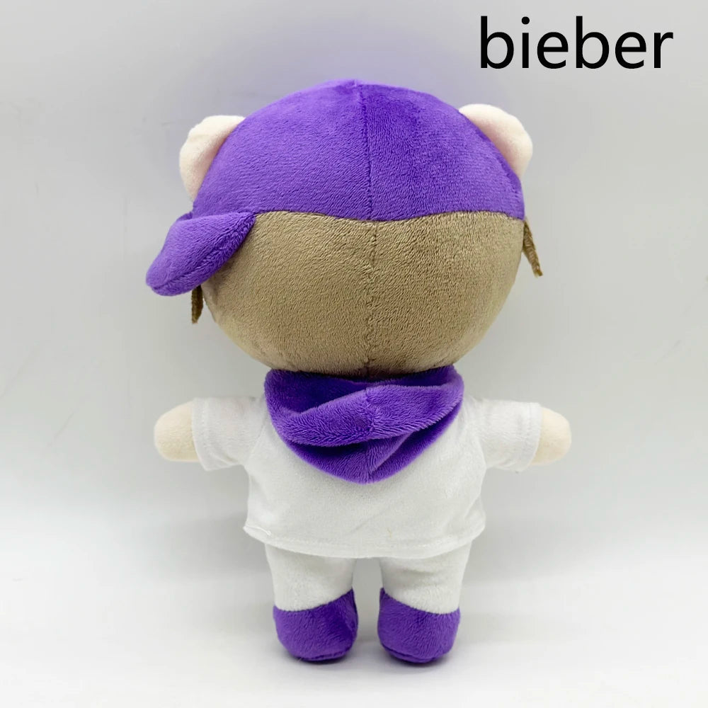 Kawaii Justin Bieber Plush Toy with Purple Cap And White Jacket Soft Stuffed Animal Gift for Fans