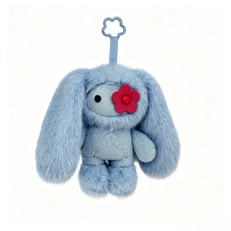Cute Juju Rabbit Plush Keychain Flower Eye Bunny Stuffed Doll Kawaii Long Ears Animals Bag Pendant Car Keyring Toy Gift for Girl