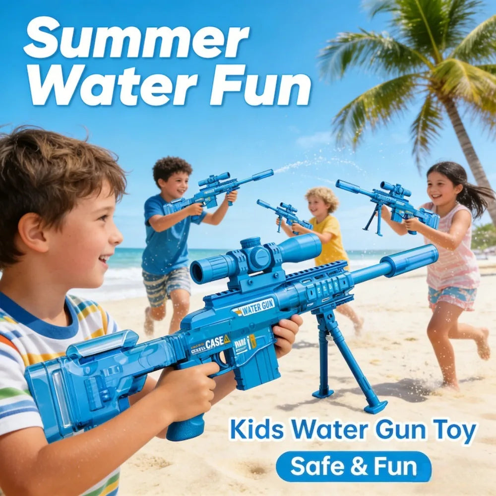 Full Auto Electric Water Gun Toy with Flashing Light Rapid-Fire Motorized Blaster for Summer Outdoor Fun & Kids Play Game