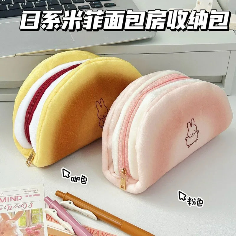 New Miffy Cartoon Multifunctional Design Simple Cosmetic Bag Cute Bread Design Stationery Bag Creative Stationery Storage Bag