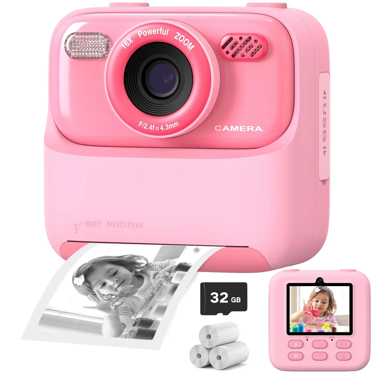 Kids Instant Print Camera Color Auto Photo Output  Cartoon Portable Design Perfect Parent Child Birthday Gift