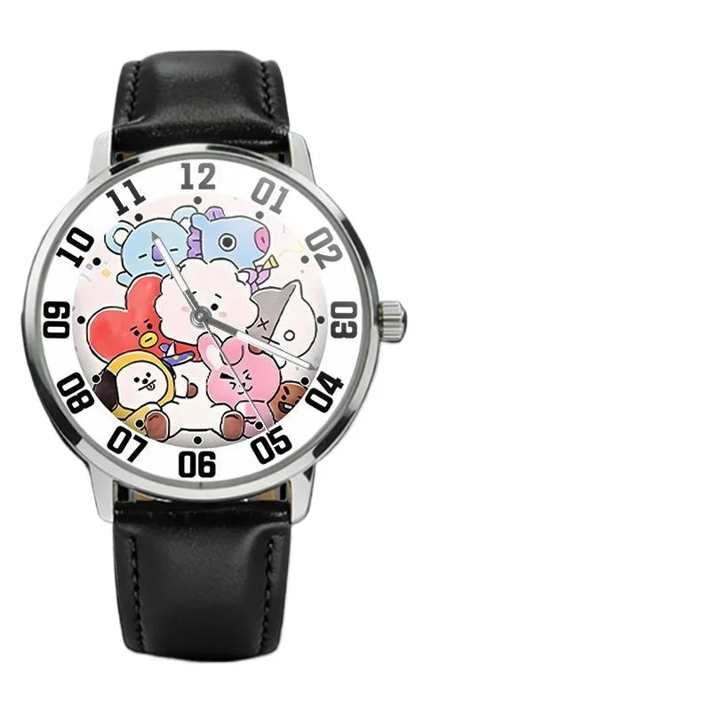 BT21 cartoon cute student watch kawaii pointer type round quartz wristwatch fan support anime merchandise gift wholesale