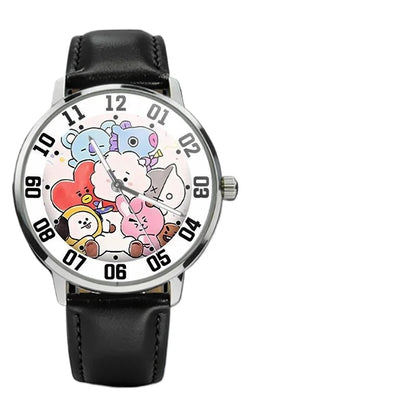 BT21 cartoon cute student watch kawaii pointer type round quartz wristwatch fan support anime merchandise gift wholesale