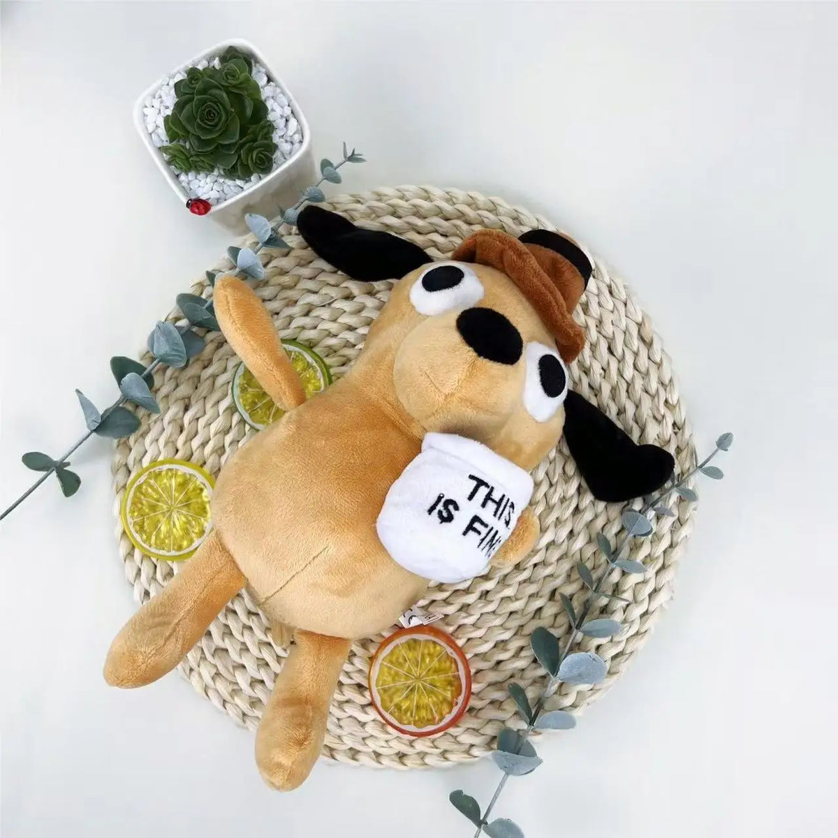 25cm This Is Fine Meme Coffee Dog Plush Toy Soft Stuffed Doll Stuffed Plush Animals Kids Toy Gift for Children Boy Birthday