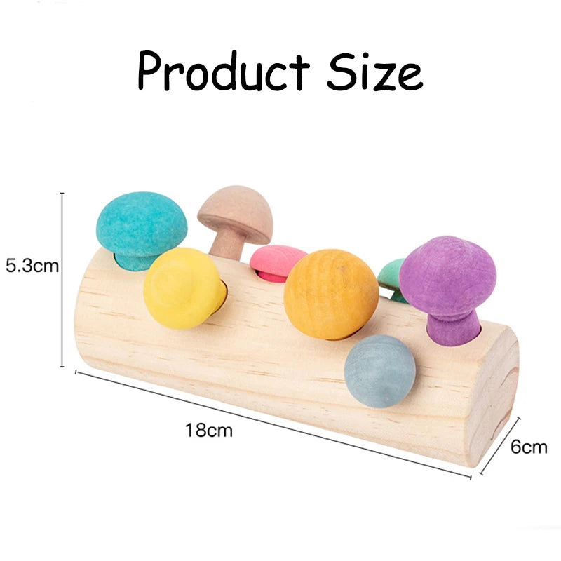 Toddler Wooden Mushroom Picking Game Rainbow Block Montessori Educational Wooden Toy Developmental Shape Matching Assembly Grasp