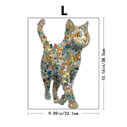Wooden Cat Jigsaw Puzzle: Exquisite Gift, Thick Sturdy Pieces, Vibrant Colors, Home Decor & Family Fun Challenging Puzzle