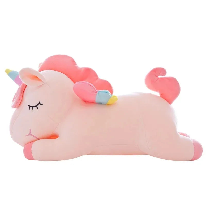 Kawaii Lying Unicorn Plush Toy Stuffed Soft Cute White Pink Horse Appease Doll Pillow for Kids Girls Birthday Gift Room Decor