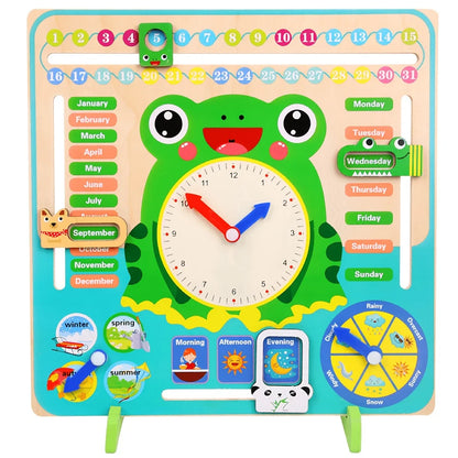 Wooden Multifunctional Digital Clock, Calendar Alarm Clock, Early Education Puzzle English Children's Toy, Fun