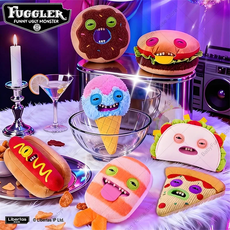 Original Fuggler Ugly Teeth Monster Plush Toys Kawaii Fugglers Fuggalicious Series Hamburger Hot Dog Doughnut Peluche Dolls Gift