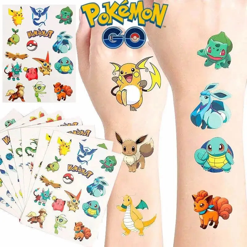 3PCS Pokemon Temporary Tattoo Stickers Children Pikachu Sticker Funny Cartoon Girls Christmas Birthday Gift Reward Toy