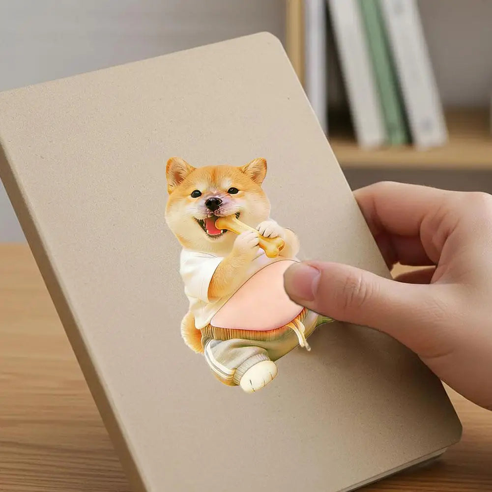 3D Shiba Inu Dog Belly Sticker, Cute Puppy in Orange Outfit with Soft Pink Background, Silicone Self-Adhesive Decal 1PCS