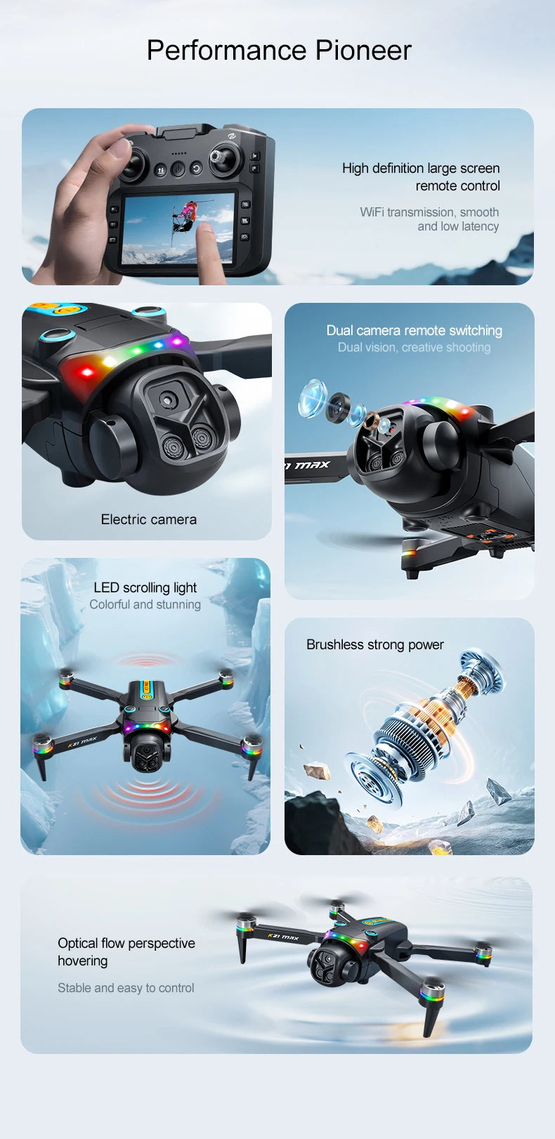 Outdoor Aerial Drone Electric Dual Camera 90° 120° Wide Angle HDR Video Gesture Photo Video Dual Camera Switch HD Large Screen RC Drone
