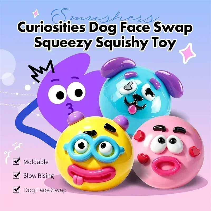 New Smushers Squishy Pinch Pressure Ball DIY Emoticons Dog Face Slow Rebound Squeeze Squishy Soft Decompression Adult Fun Gifts