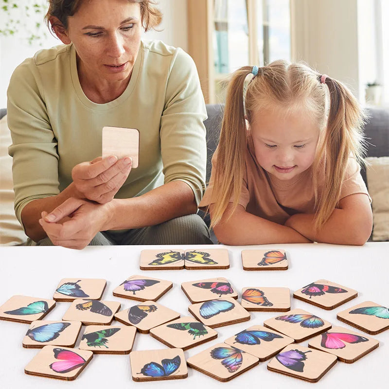 Wooden Visual Perception Color Shape Butterfly Puzzle Educational Toy With Storage Box, Gift for Children