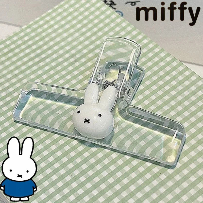 Cute Miffy Rabbit Sweet Creative Cartoon Pattern Simple Fashionable Small Portable Plastic Transparent File Exam Paper Memo Clip