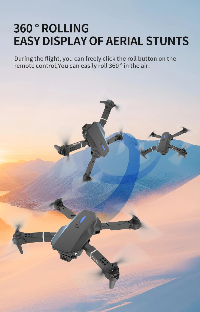 E88 Pro Foldable Drone Dual HD Camera Optical Flow Positioning 2.4G Signal 100M Remote Range One Key Takeoff Landing Return Outdoor Aerial Drone