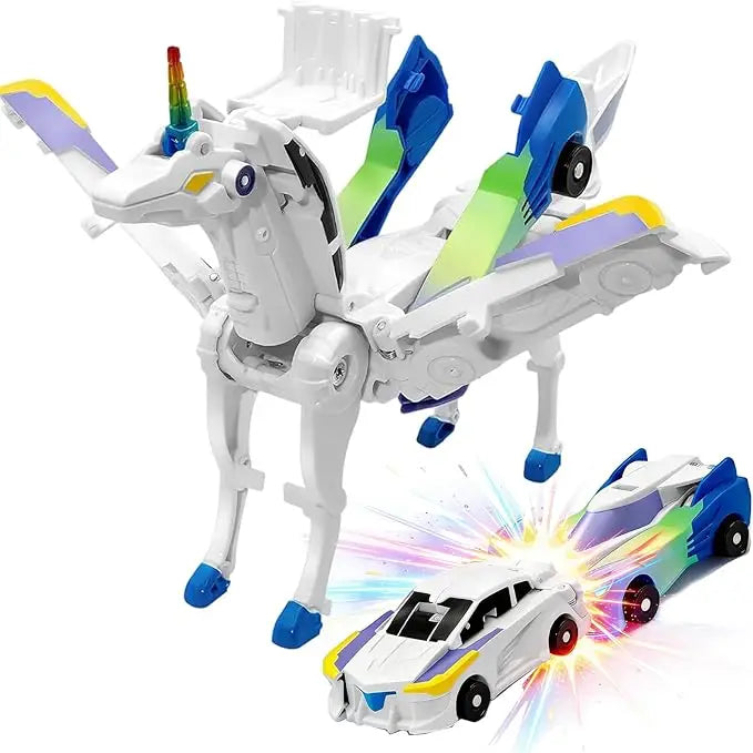 Hotfree Magnetic Dinosaur Transformer Car Toy, 2-in-1 Magnetic Cars That Transform into Flying Dragon Deer and Unicorn, Automatic Collision Transforming Toy, Fun STEM Toy Birthday Christmas Gift for Boys & Girls