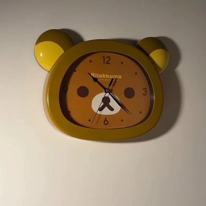 Cute  Anime Rilakkuma Peripheral Wall Clock Alarm Clock  Bedroom Sweeping Second Quartz Clock Cartoon Silent Clock Living Room