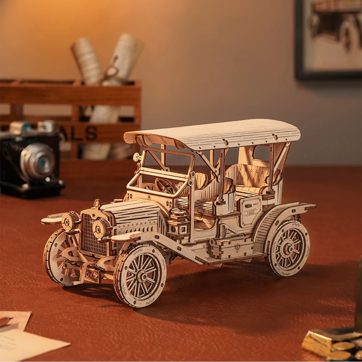 Robotime Classic Car 3D Wooden Puzzle Train Army Jeep Heavy Truck Vintage Car 1:15 Scale Model Building Kits for Kids