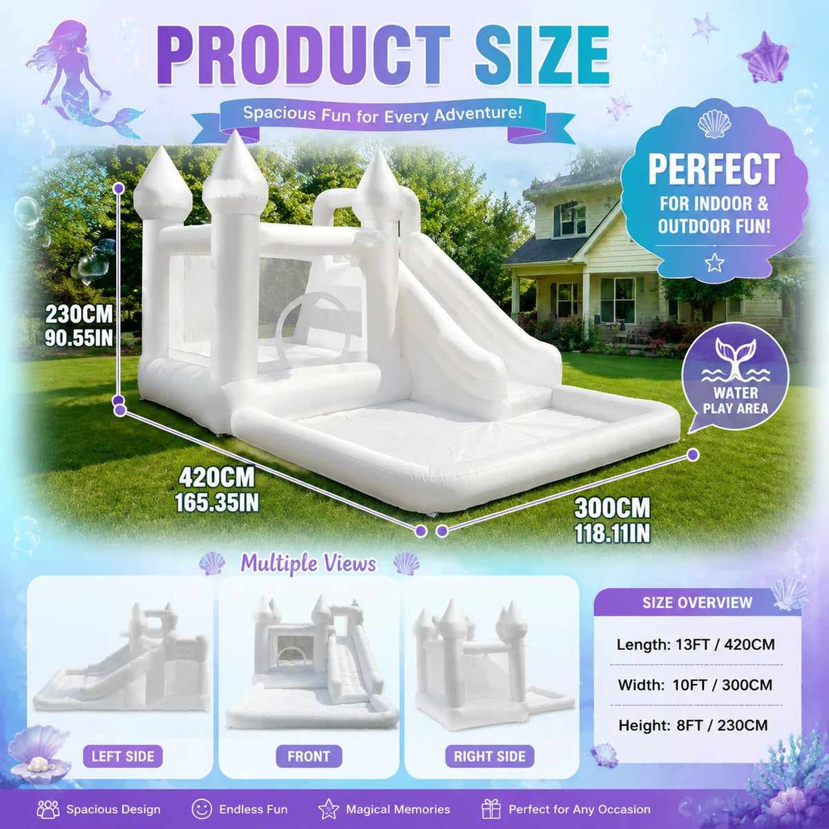 VANCEN 14FT Spire-Top Inflatable Bounce House White with Slide Large Ball Pit Middle Play Zone Portable Bouncy Castle for Kids Birthday/Party