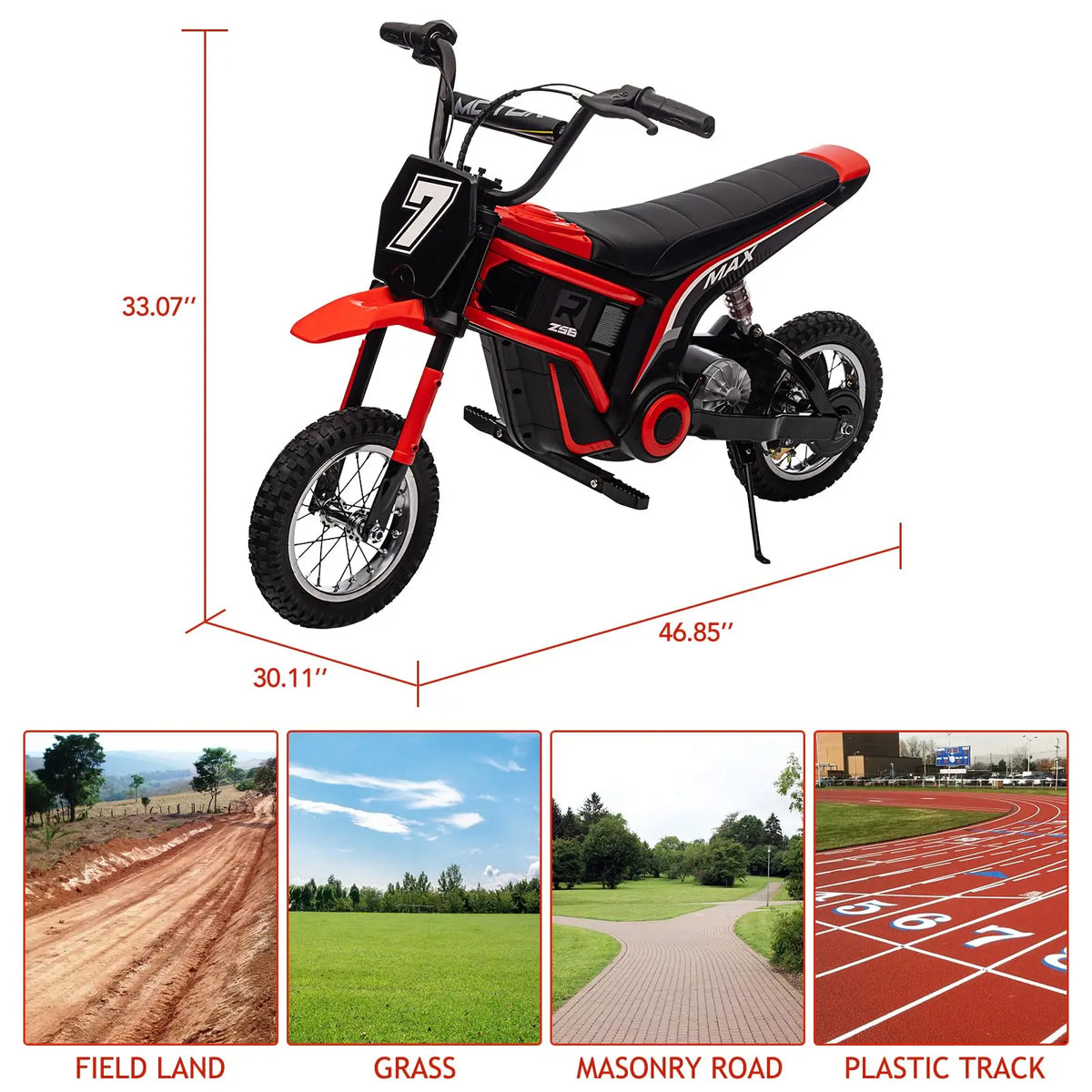 24V 350W Kids Electric Dirt Bike All Terrain Ride On Motorcycle, 3 Speeds To 14.5 MPH, 12in Tires, Suspension, 135lb Load Gift