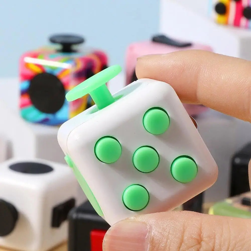 Square Infinity Dice Fidget Toy with Tactile Buttons Multifunctional 6-Side Decompression Cube Clicker Switch Gear Dial Joystick