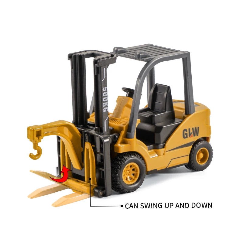 1:70 Mini Forklift Alloy+Plastic Engineering Diecast Construction Vehicle Inertia Car Collection Toys for Children Kids Gifts
