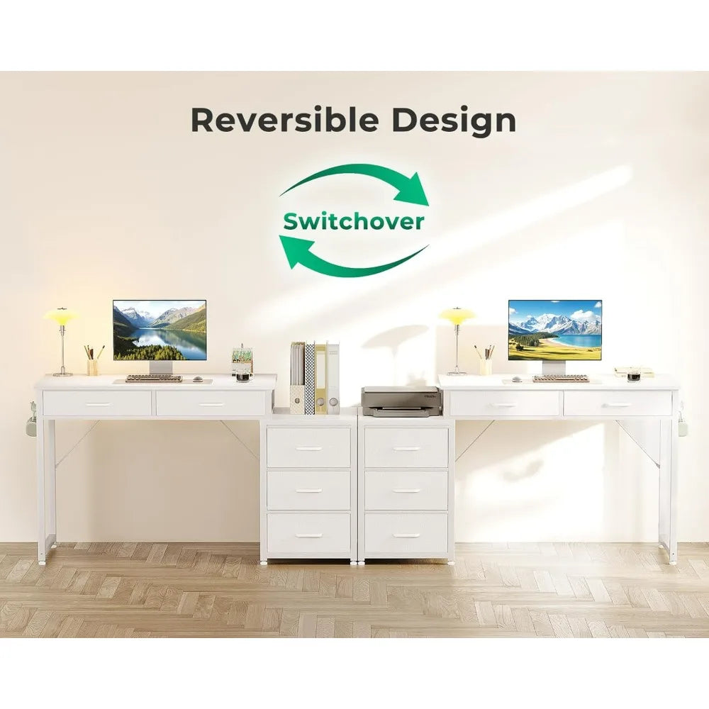 53 Inch White Computer Desk 5 Drawers Kids Study Desk Vanity Table for Girls Dressing Room Bedroom Home Office ODK