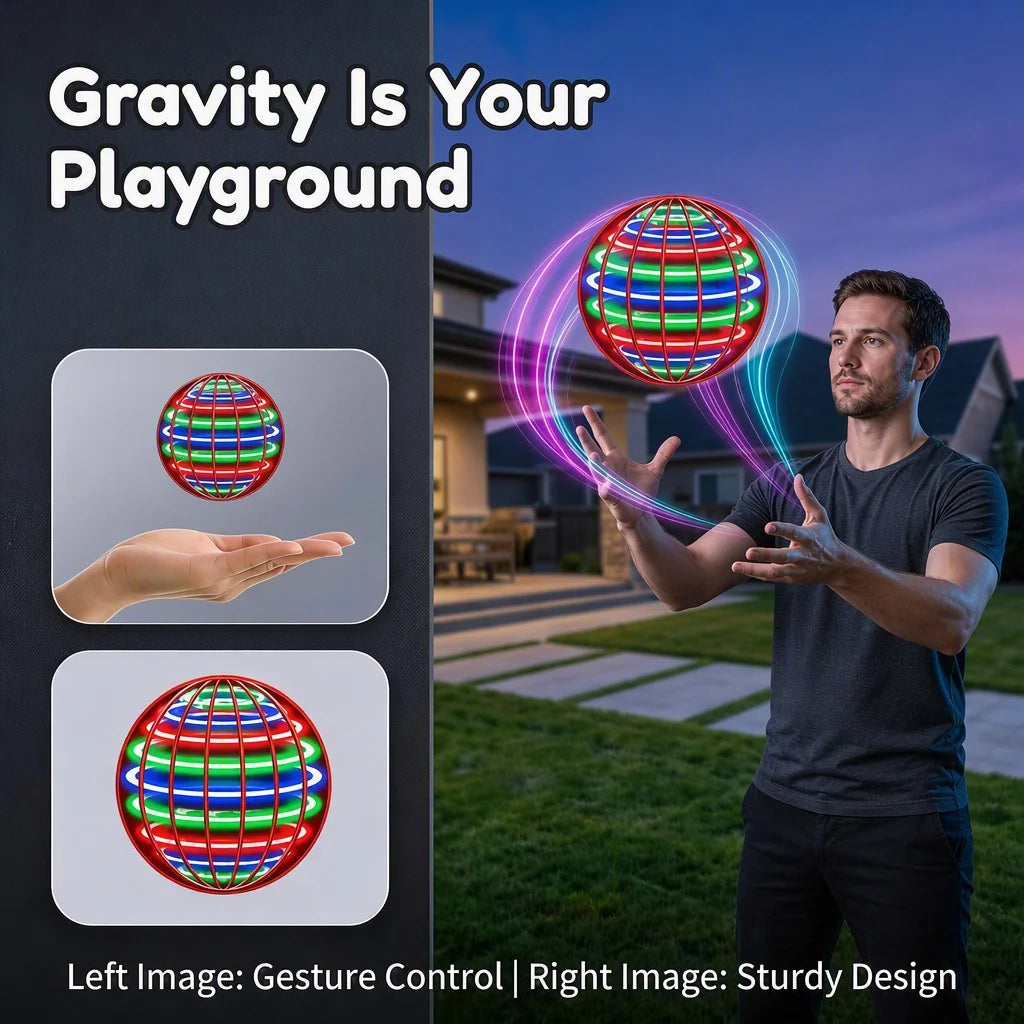 Magic Flying Ball Boomerang LED Lights Hover Drone Flying Orb Spinner 360°Rotating Fidget Luminous Toy for Teens Adults Gift Fun