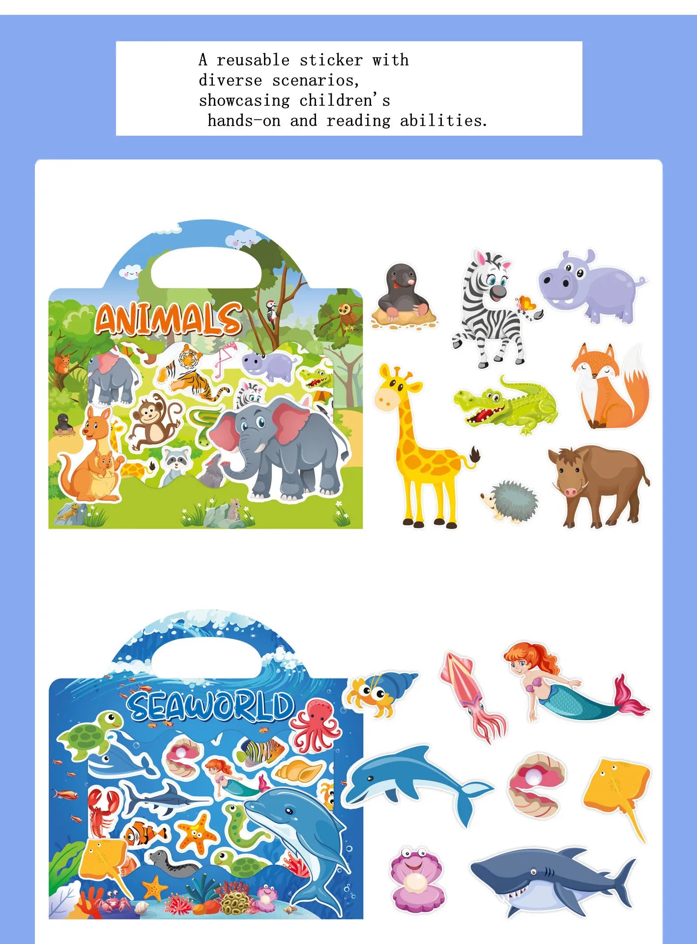 New Children Reusable Scene Cute Stickers DIY Puzzle Sticker Games Books Cartoon Animal Learning Cognition Toys For Kids Gift