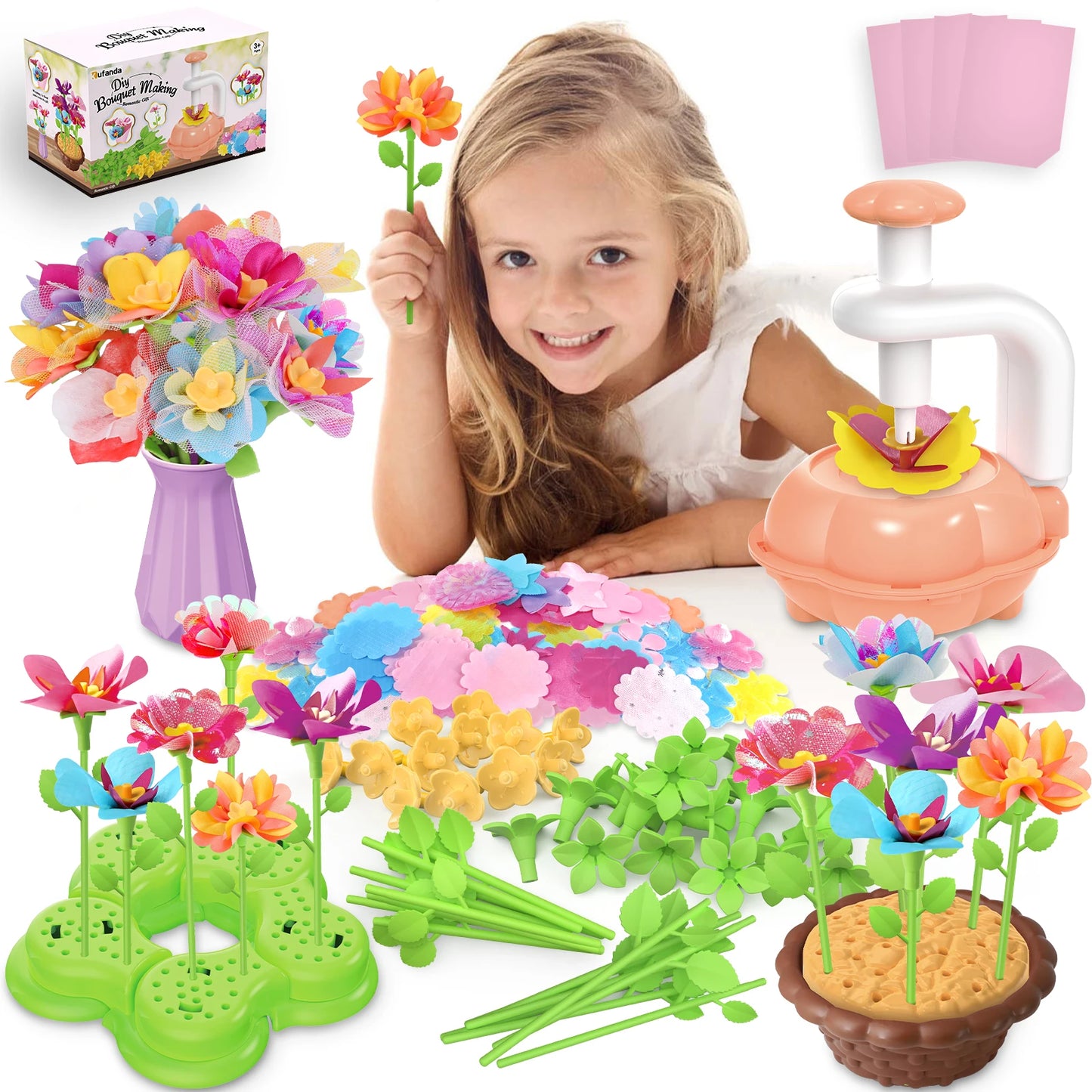 DIY Rose and Butterfly Flowers vase Fabric Flower Bouquet Craft Kit Handmade Girls Toy Birthday Gift Playset decoration
