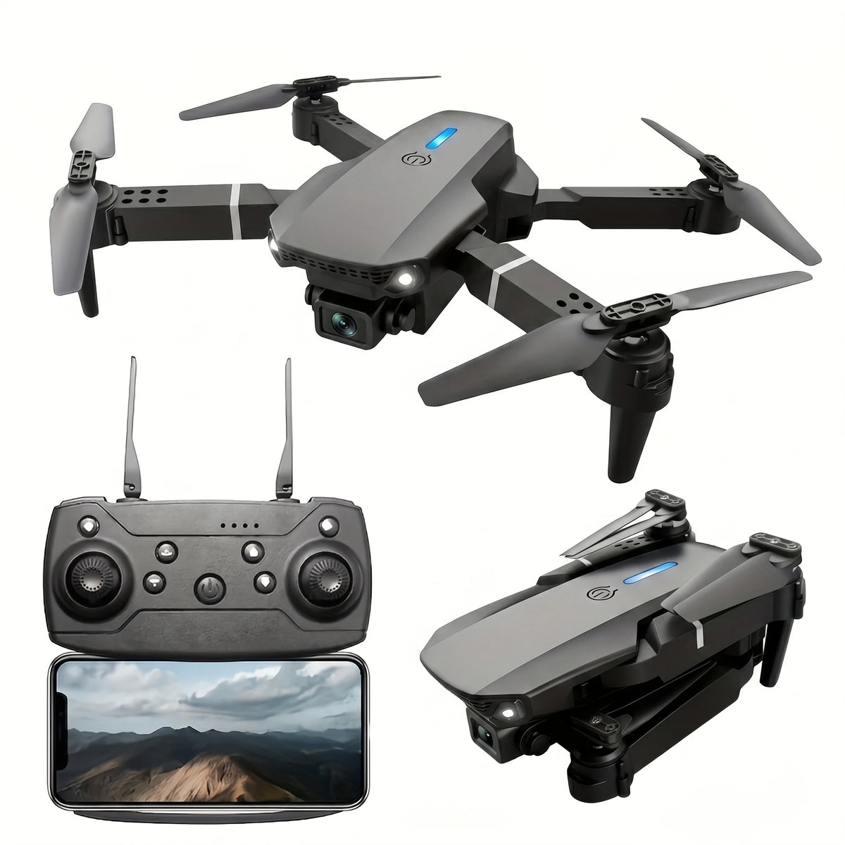 E88 PRO MAX Foldable Drone 2026 New, Obstacle Avoidance, Brushless Motor, Dual HD Camera, HD Screen Remote, Extra Batteries 40min Flight Time, One Key Return Home, LED Lights, USB Charging, FPV Quadcopter for Beginners Adults