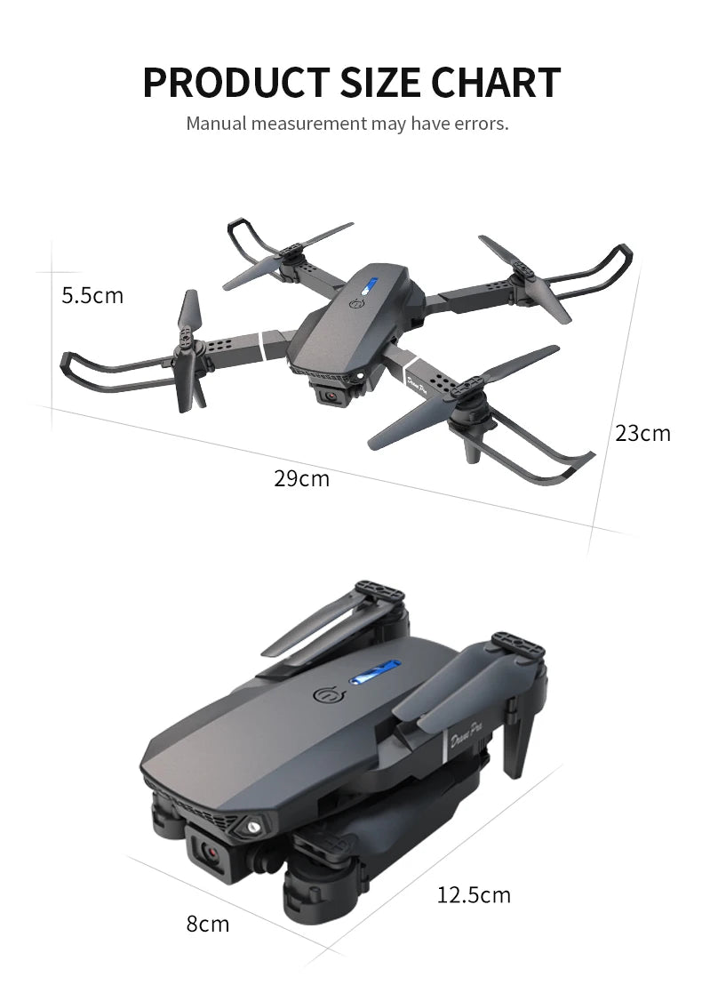 E88 Pro Foldable Drone Dual HD Camera Optical Flow Positioning 2.4G Signal 100M Remote Range One Key Takeoff Landing Return Outdoor Aerial Drone