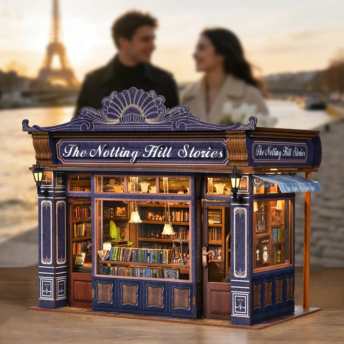 Notting Hill Book Nook 3D Wooden Puzzle DIY Love Bookstore Handmade Bookshelf Dollhouse Model Decorative Bookend Building Ki