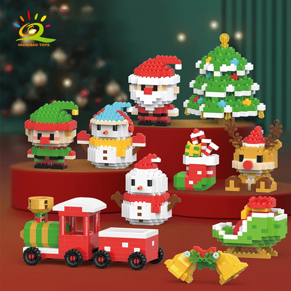 HUIQIBAO Children Mini Christmas Tree Santa Claus Model Micro Bricks Building Block DIY Snowman Elk Bricks Toys for Adult Gift
