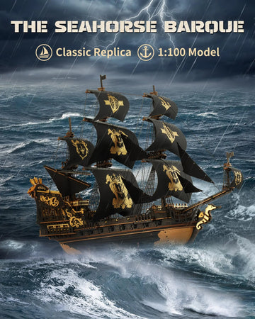 Robotime ROKR The Seahorse Barque Pre-colored Baroque-era Warship for Adult Gifts for Family Building Block Kit 3D Wooden Puzzle