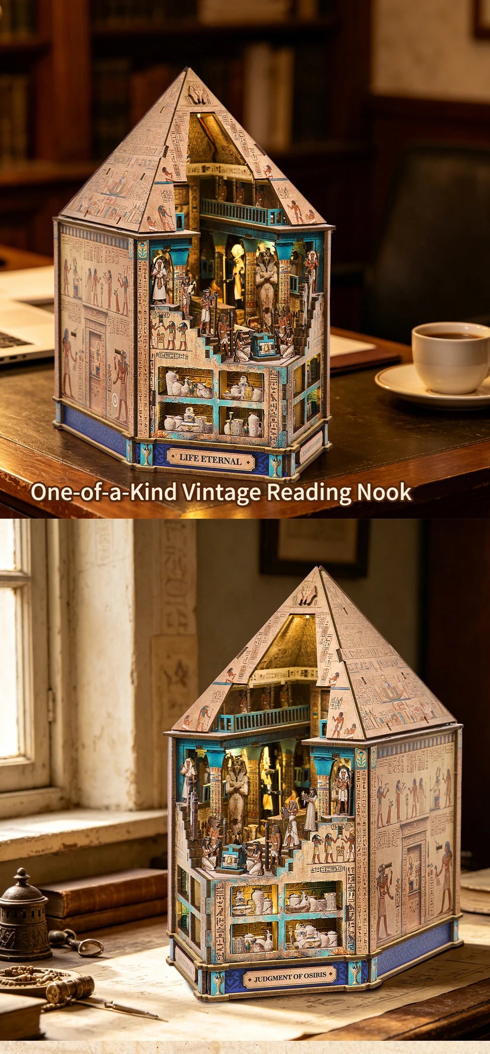 Book Nook Kit  3D Wooden Puzzle Egyptian Pharaoh MummyDIY Miniature Dollhouse Pyramid Model Building Home Decoration Gifts