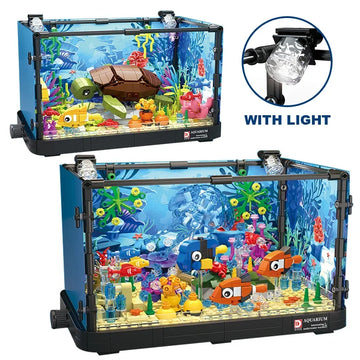 Fishbowl Aquarium Series Building Blocks Sea Turtle Jellyfish Fish Tank With Light Seafloor Assemble Bricks Toy For Children Kid