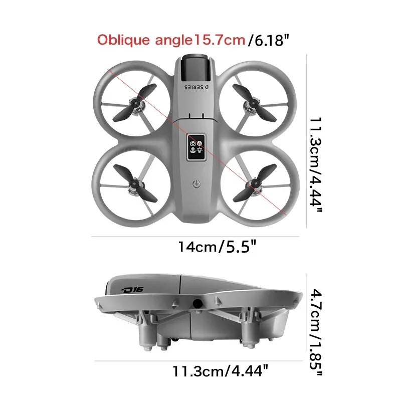 D16 Beginner Drone with 1080P HD Dual Camera, 360° Protection, One-Key Takeoff, 50 m Flight Height, Speed 5 m/s, 140 g Max Takeoff Weight, Headless Mode