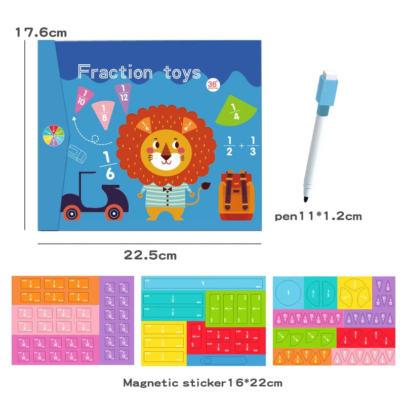 Kids Magnetic Fraction Math Montessori Toys Wooden Fraction Book Set Arithmetic Teaching Aid Kids Educational Learning Toys