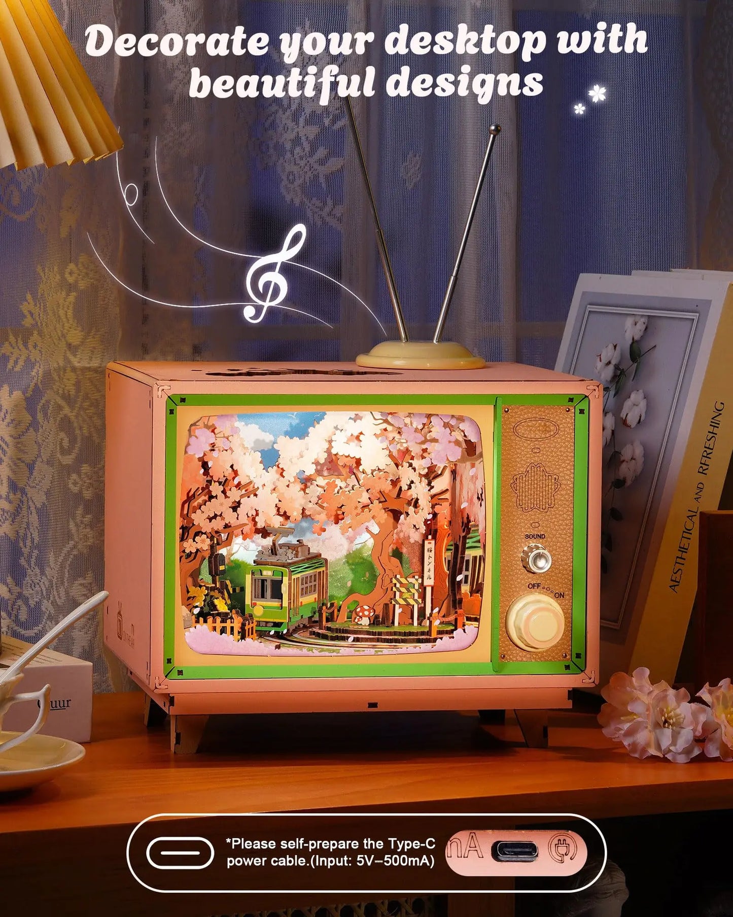 Robotime Rolife Sakura Dreamy Tour DIY Music Box 3D Wooden Puzzle with Lights Sakura Design Unique Home Decor Giftfor Kids