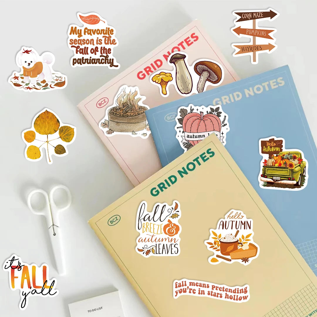 50pcs Autumn Fall Maple Leaves Sticker Travel Suitcase Phone Laptop Luggage Classic Stickers Home Decor Diy