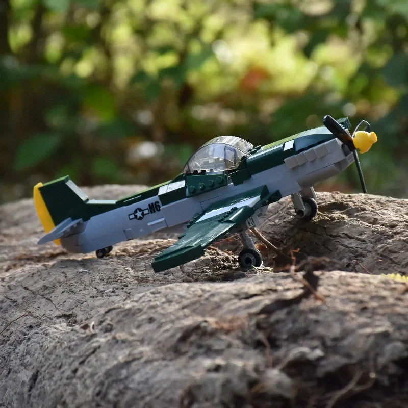 SLuban MOC WW2 Series Normandy Landing P-51 Mustang Fighte Building Blocks Higgins Landing Craft Modle Bricks Tank Toys For Kids