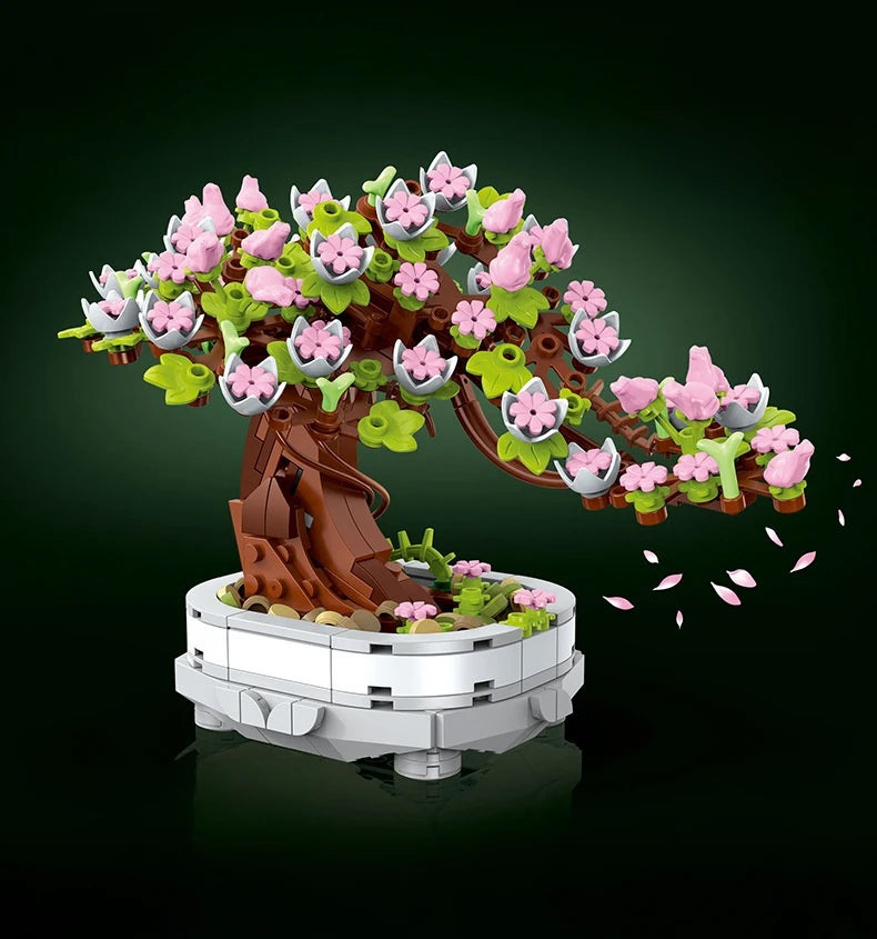 462PCS Bonsai Building Block Flower Creative Plant Cherry Blossom Tree Potted Bouquet DIY  Home Decoration Gifts Toys