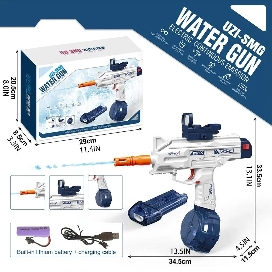 Children Automatic UZI Electric Backpack Water Submachine Gun Fights Summer Toy Water Guns Outdoor Beach Swimming Pool for Adult